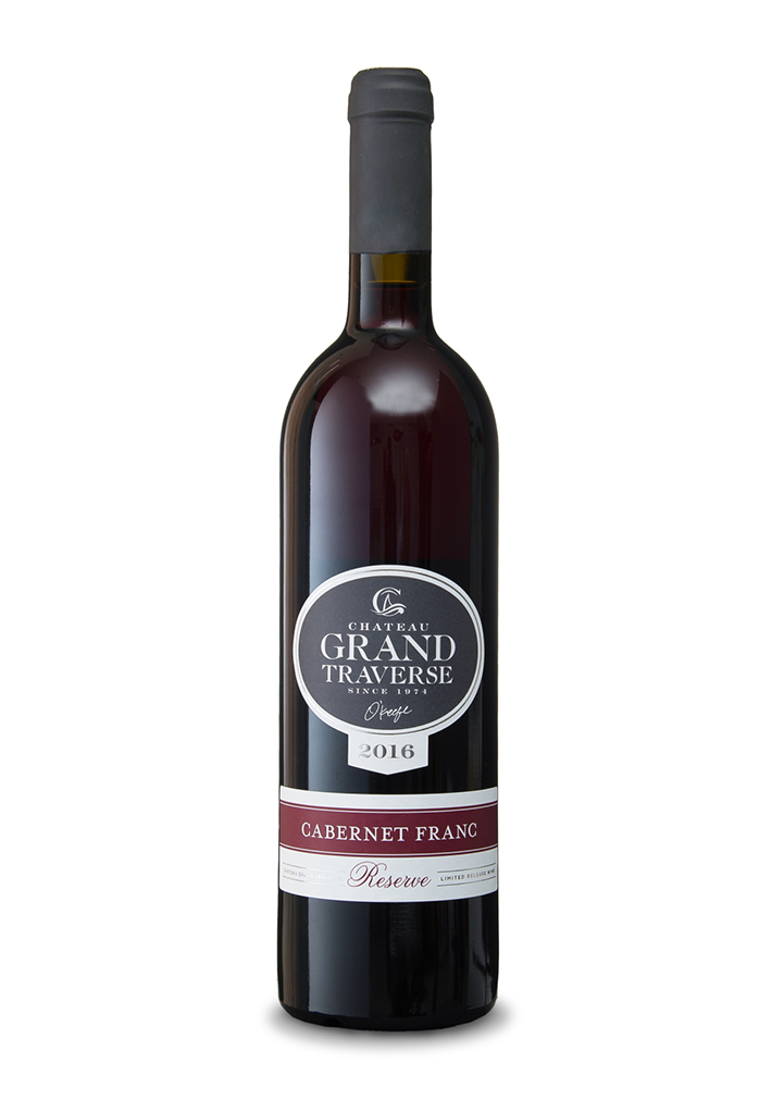 a bottle of 2016 Cabernet Franc Reservce from Chateau Grand Traverse