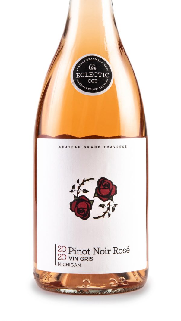 a bottle of 2020 Pinot Noir Rosé Vin Gris from Chateau Grand traverse