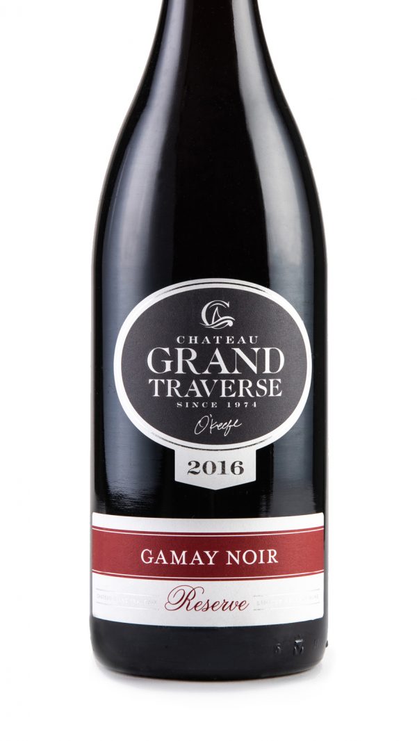 a bottle of 2016 Gamay Noir Reserve from Chateau Grand Traverse