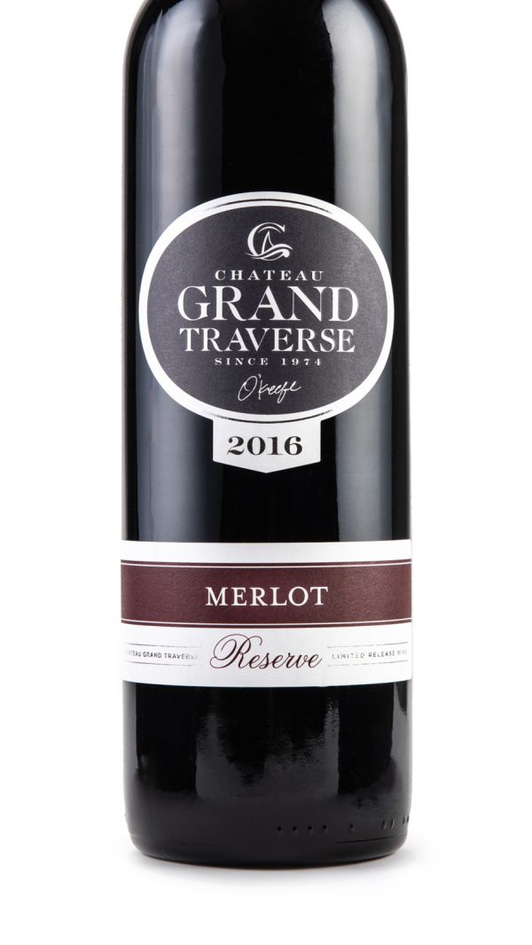 a bottle of 2016 Merlot Reserve from Chateau Grand Traverse