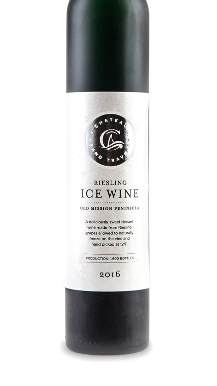A bottle of 2016 Riesling Ice Wine from Chateau Grand Traverse