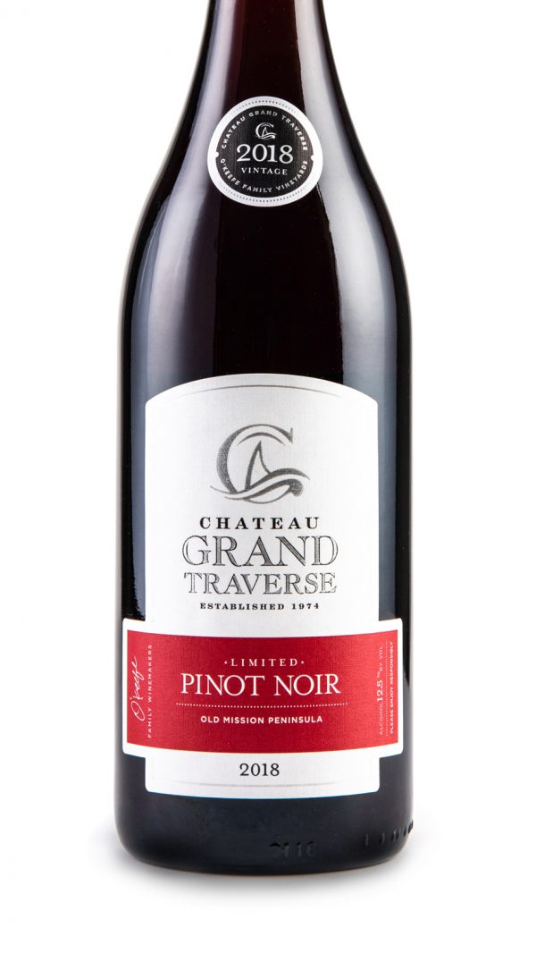 a bottle of 2018 Limited Pinot Noir from Chateau Grand Traverse