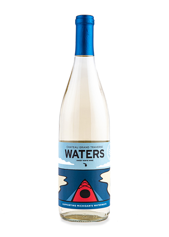 a bottle of waters supporting Michigan's waterways from Chateau Grand Traverse