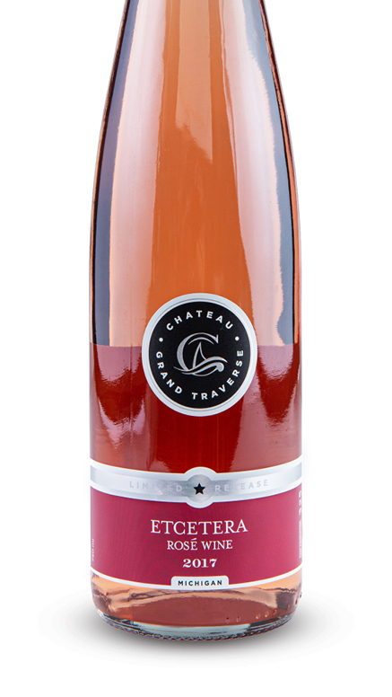 a bottle of 2017 Etcetera Rosé wine from Chateau Grand Traverse