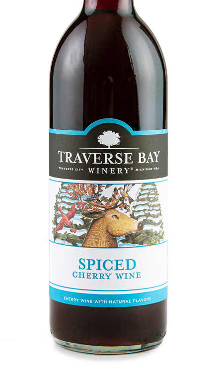 A bottle of spiced cherry wine from Traverse Bay winery