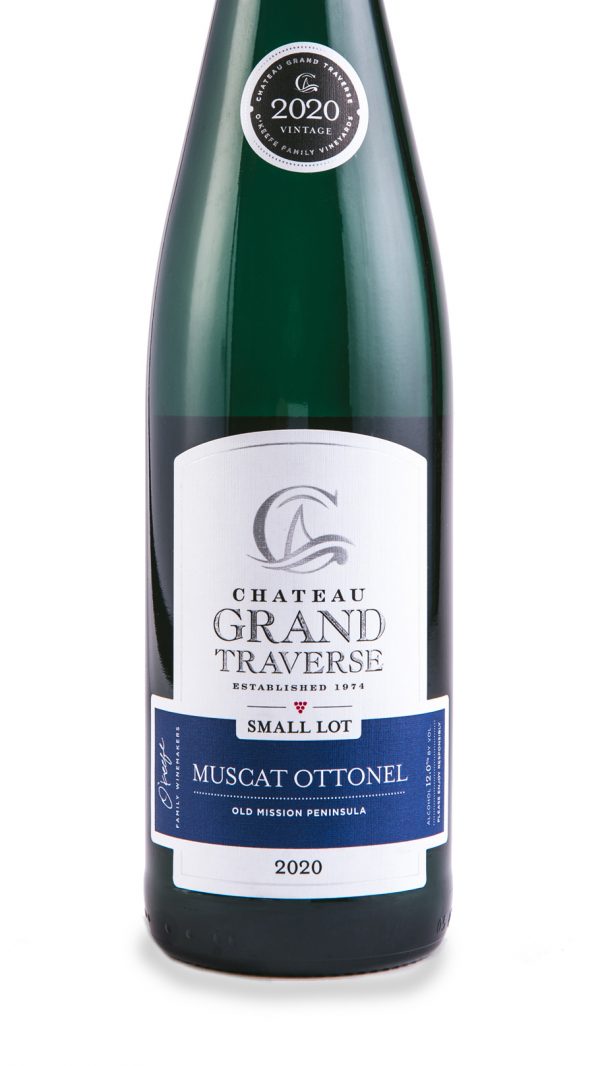 a bottle of 2020 Muscat Ottonel from Chateau Grand Traverse